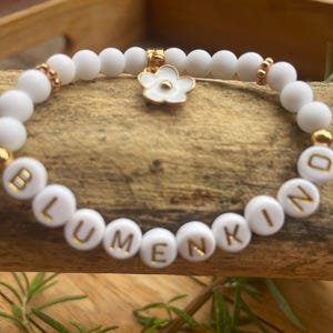 Braccialetto di perle per bambini dei fiori, cerimonia di nozze, perline di legno in oro bianco, ciondolo a forma di fiore, fiori personalizzati