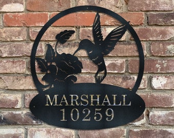Personalized, Hummingbird Address Sign, Hummingbird Flowers, Realtor Gifts For Clients, Custom Metal Address, Address Sign For Front Porch