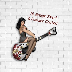 Pin Up Girl Metal Sign, Man cave Wall Art, Pin Up Girl Art, Guitar Metal Wall Art, Unique Guitar Gift, Gift For Guitarist, Made in America