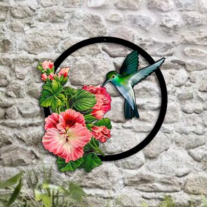 Hummingbird Flower Metal Wall Art, Hummingbird Gifts, Outdoor Garden Decor, Flower Art, Mothers Day Gift for Mom, Easter Gift, Fast Shipping image 2