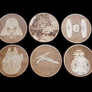 Star Wars Geïnspireerd Schip en karakters onderzetters, Housewarming Gift, verjaardagscadeau, Padawans cadeau, Star Wars fans.