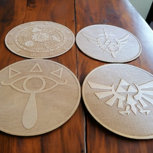 Zelda Coaster Set Legend of zelda gift ideas Hyrule Crest Coasters Triforce Wooden Coasters Zelda Fan Gift Gaming Room Decor Set 4 Coasters
