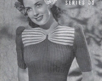 Jersey de yugo acanalado de la década de 1940 - Patrón de punto vintage PDF (Aloha 2634 Sun Glo)