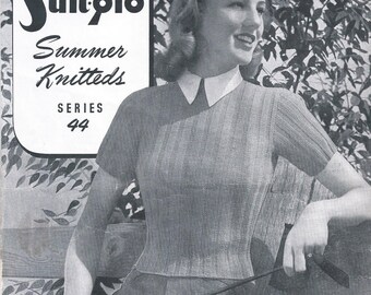 Jersey de manga corta de canalé simple de la década de 1940 - Patrón de tejido vintage PDF (Open Air 2470 Sun Glo)
