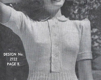 Jersey polo con cuello y botones de la década de 1940 - Patrón de punto vintage PDF (Magnolia 2722 Sun Glo)