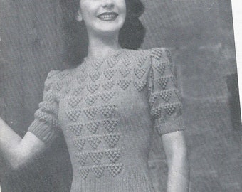Jersey de punto Bobble de la década de 1940 - Patrón de tejido vintage PDF (Country Weekend 2693 Sun Glo)