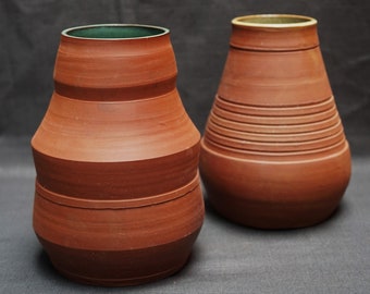 Tall Geometric Red Green Angled Clay Vase