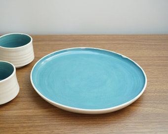 White Teal Blue Porcelain Plates