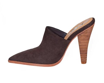 Handgemachte High Heel Pointy Toe Vegan Mule - Braun