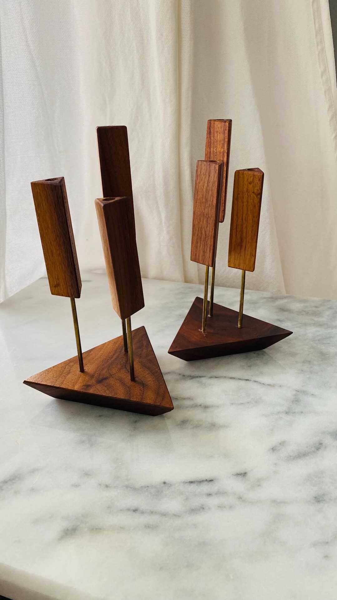 Vintage Danish Modern Teak Wood Candle Holders Mid Century Modern Taper ...