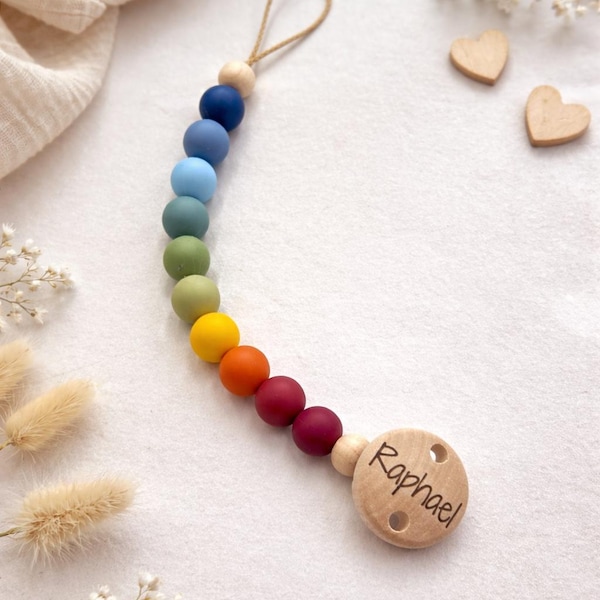 Rainbow pacifier chain | safe | with name | engraving | personalized | individual | boho | simple | gift for birth | christening