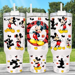 Classic Cartoon Mouse 40oz Hydro Style Tumbler that includes a lid with handle attached