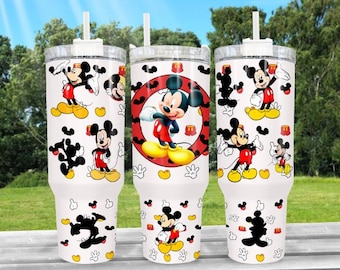 Classic Cartoon Mouse 40oz Hydro Style Tumbler that includes a lid with handle attached