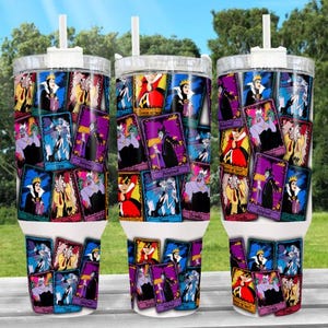 Girl Cartoon Villains 40oz Hydro Style Tumbler that includes a lid with handle attached