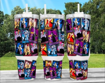 Girl Cartoon Villains 40oz Hydro Style Tumbler that includes a lid with handle attached