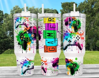 Vaso Hydro Style de 40 oz para amantes de los videojuegos hardcore que incluye una tapa con asa adjunta