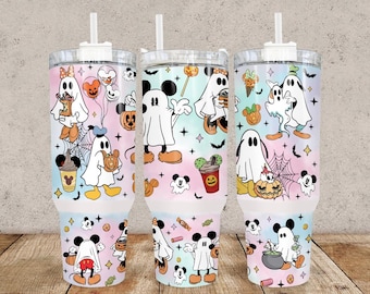 Halloween Cartoon Mouse 40oz Hydro Style Tumbler that includes a lid with handle attached