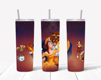 Betoverende prinses en het beest drinkbeker, sprookjesachtige beker geïnspireerd op Belle, cadeau voor prinses Rose Castle, 20oz 30oz
