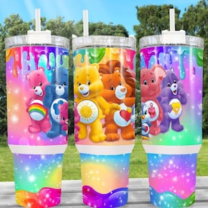 Vaso Hydro Style de 40 oz con dibujos de osos retro coloridos que incluye una tapa con asa adjunta