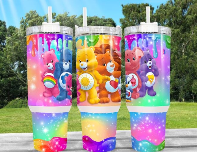 Bicchiere Hydro Style da 40 once con orsi dei cartoni animati retrò colorati, dotato di coperchio con maniglia attaccata