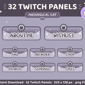 Black Cat Twitch Panels x32, Kawaii Cute Pastel, Cozy, Witch, Twitch About Me Section, Stream Assets
