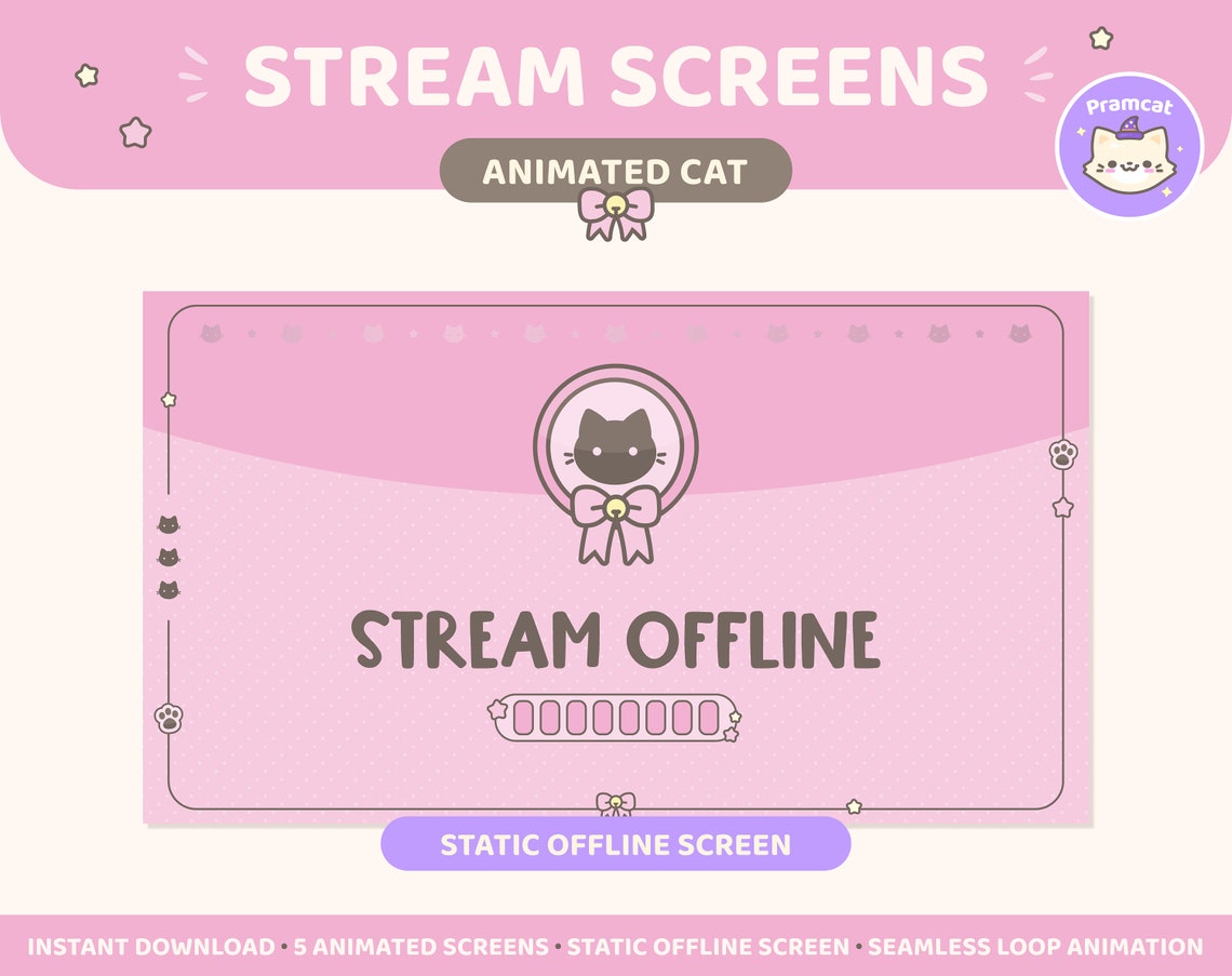 Cat Animated Stream Screens X5, Twitch Overlay, Kawaii Cute Pink ...