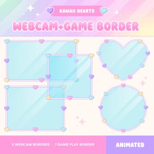 Söt Twitch-webbkameraöverlägg, animerad Twitch-alla hjärtans dag, spelgräns, hjärtformad webbkameraram, kawaii rund ansiktskamera