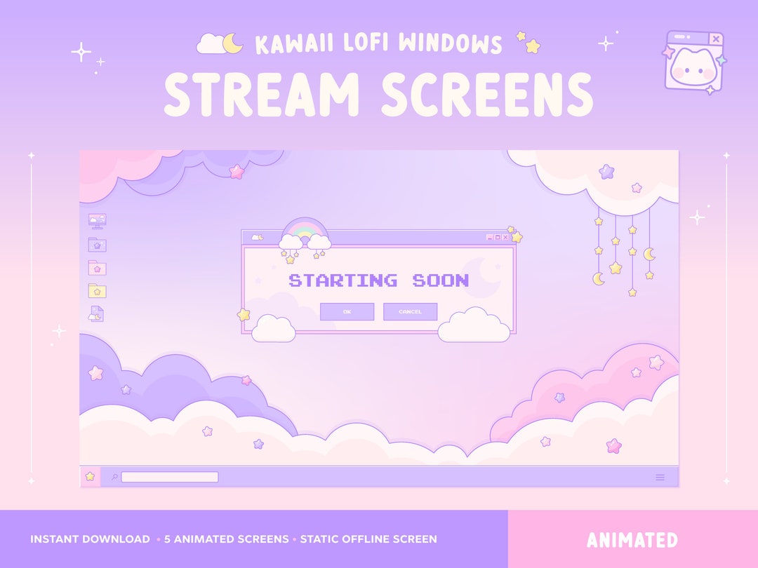 Animated Stream Screens X5, Twitch Overlay, Retro Lofi Kawaii Windows ...