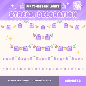 RIP Twitch Halloween Overlay, Animated Stream Decoration, Spooky Tombstone String Lights, Kawaii Cute Stars, Vtuber Assets