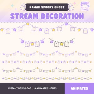 ハロウィンTwitchオーバーレイ、不気味なゴーストアニメーションストリングライトストリームデコレーション、かわいいゴシックストリームガーランド、パステルスター、秋の紅葉