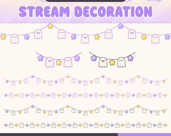 Nakładka na Halloween Twitch, Straszny duch, Animowany strumień świetlny, Dekoracja, Słodka kawaii, Gotycka girlanda, Pastelowe gwiazdki, Jesień