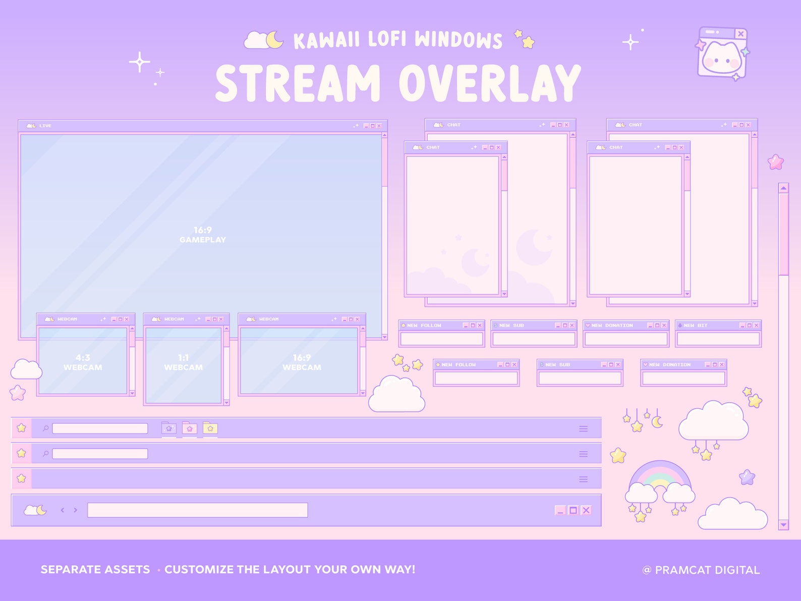 Animated Twitch Overlay, Lofi Kawaii Retro Windows, Customizable Layout ...