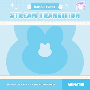 Blue Bunny Twitch Transition Scene, Stream Stinger, Animated Twitch Overlay, Youtube, OBS, Cozy Kawaii Cute Pastel