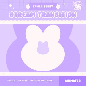 Kawaii Bunny Twitch Transition Scene, Stream Stinger, Animated Twitch Overlay, Youtube, OBS, Cozy Cute Pastel Purple