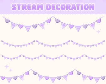 Goth Heart Valentines Day Twitch Overlay, Kawaii Animated String Lights, Stream Decoration, Party Garland