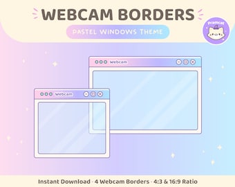 Twitch Overlay Webcam Stream Border, Retro Windows, Kawaii Cute, Pink Blue Purple Pastel, Minimalistic Facecam Frame