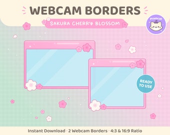 Sakura Webcam Overlay, Twitch Stream, Cherry Blossom Facecam, Pastel Pink Border