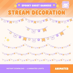 ゴースト Twitch ハロウィン オーバーレイ、アニメーション ストリーム デコレーション、パーティー ガーランド ストリング ライト、不気味でかわいい星、Vtuber アセット、秋