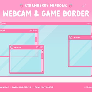 Strawberry Twitch Webcam Overlay, Gameplay Border, Webcam Frame, Stream Border, Kawaii Cute Pink, Retro Windows