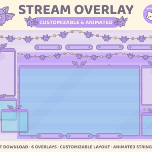 Halloween Twitch Overlay Stream Set | Kawaii Vampire Bats | Animated and Customizable | 6 Premade Overlays | Youtube | Cute