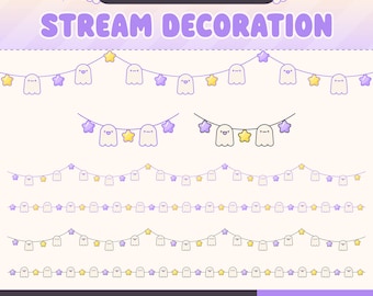 Halloween Twitch Overlay Garland, Spooky Ghost Animated String Light Stream Decoration, Gothic, Fall