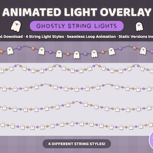 Halloween Spooky Ghost Twitch Overlay, Animated String Light Decoration, 4 String Lights, Cute Kawaii Gothic Aesthetic