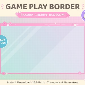 Twitch Overlay Game Play Border, Sakura Cherry Blossom Frame, Spring Flowers, Pastel Pink Aesthetic