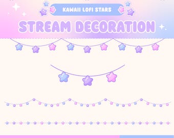 Lofi Twitch String Light Garland, Vaprowave Animated Overlay Stream Decoration, Kawaii Star Fairy Lights