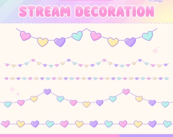 Niedliche Herzen Twitch Stream Dekorationen, Animierte Lichterkette, Kawaii Valentinstag, Stream Overlay, Regenbogen, Vtuber, Youtube