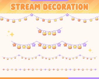 Halloween Twitch Stream Decoration, Candy Corn String Lights, Cute Animated Stream Overlay, Spooky Fall, Vtuber Assets