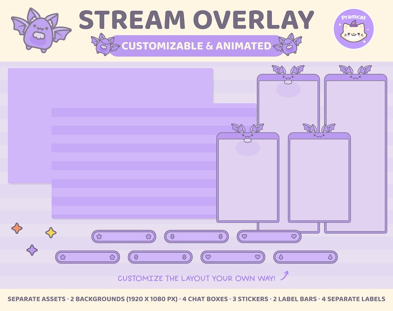 Bat Twitch Overlay, Halloween Animated Customizable Stream Layout ...