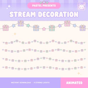 Verjaardag geanimeerde lichten, twitch-overlay, stroomdecoratie, pastel kawaii schattig, cadeaucadeaus, sterlichtslingers