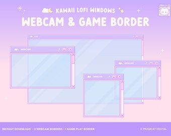 Twitch Stream Overlay Webcam Game Borders | Vaporwave Retro Lofi Kawaii Windows | Just Chatting | Cloud Moon Pastel Purple Pink Aesthetic