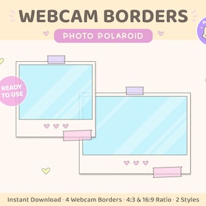 Schattige webcamrand Twitch Stream-overlay, vintage fotolijst, plakboek kawaii-esthetiek, pastelroze paarse washitape